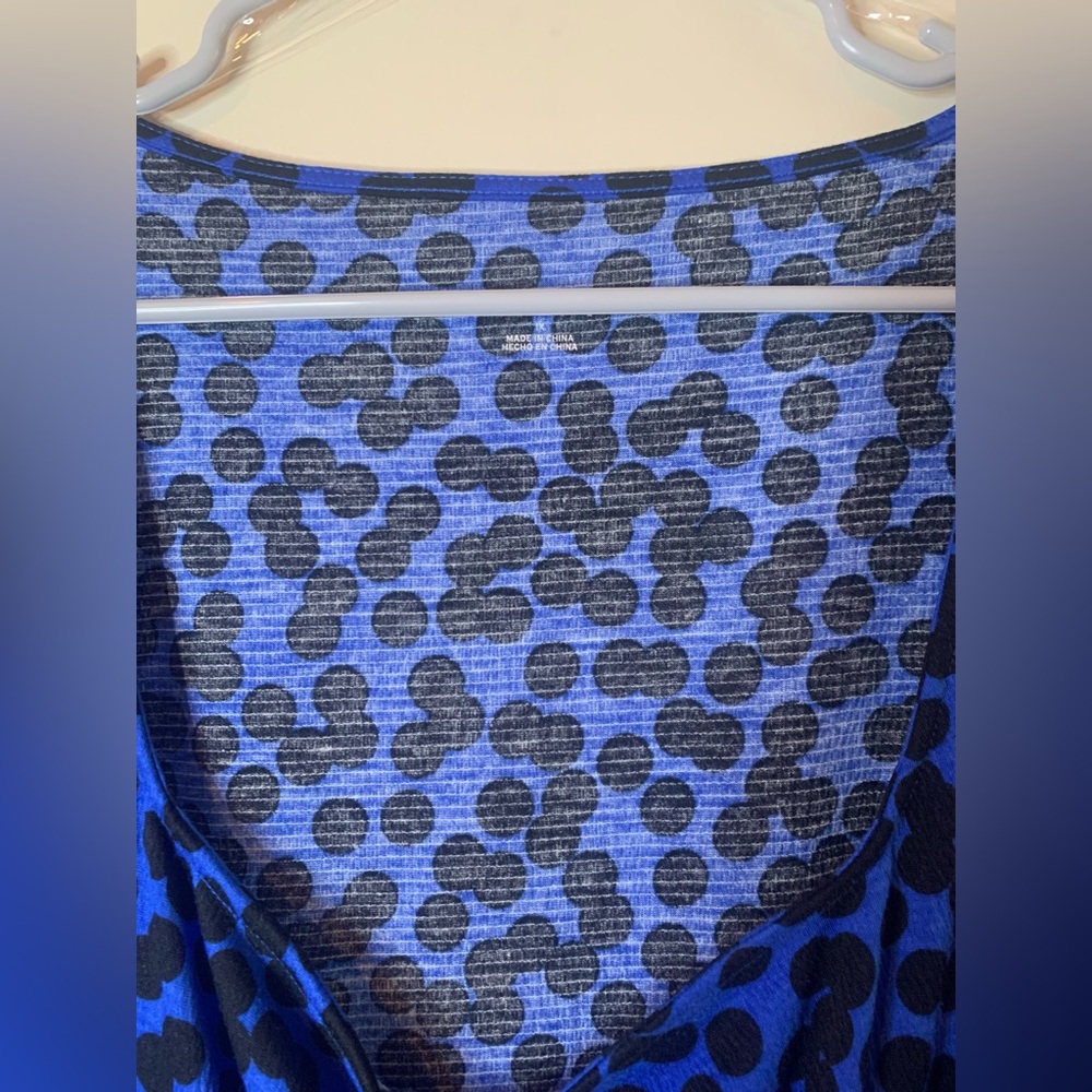 Ava & Viv Blue and Black Polka Dot Balloon Sleeve Midi Dress - Picture 2 of 9